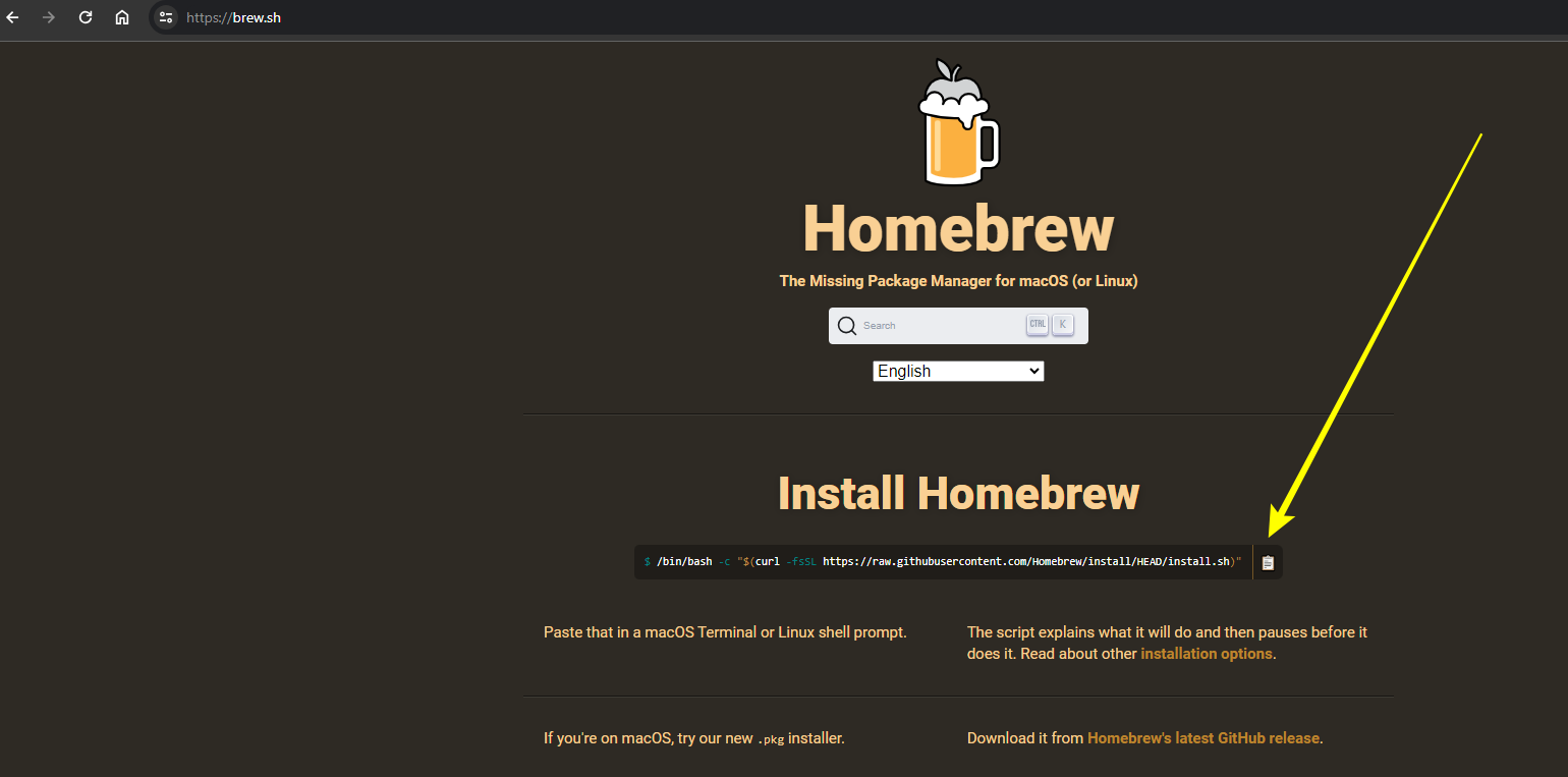 Copy the Homebrew install command