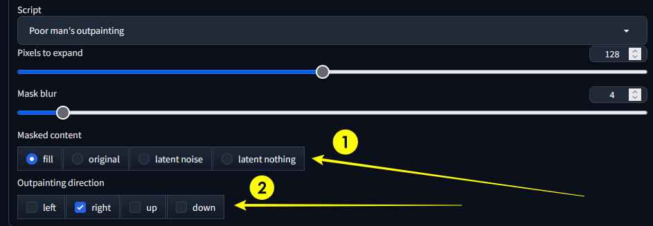 Select the direction and masked content type