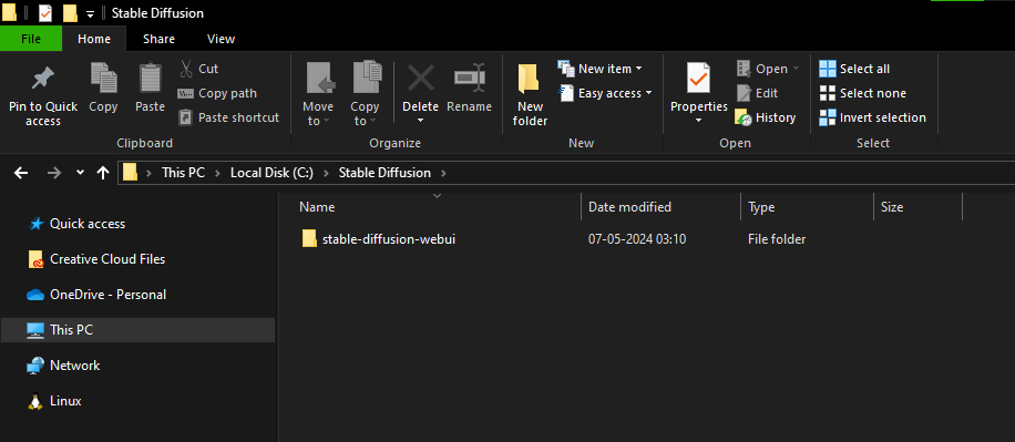 Stable Diffusion WebUI folder